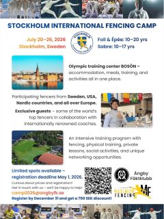 BREAKING NEWS!
In collaboration with @maximumfencing we are proud to present the first international fencing camp for all weapons in Stockholm. From the 20th of July till the 26th you can experience excellent sparring at Bosön - Sweden’s Olympic Training Centre. The camp offers top coaching, world-class facilities and the perfect mix of sport and summer activities in the stunning Stockholm archipelago.
To sign up you can go to our website angbyfk.se or use the link in our bio. Register before December 31st and get a 750 sek discount (aprox. 70€). Last registration date is May 1st.
Hope we’ll see you there.
If you have further questions see picture above, look on our website or contact us via email: camp2026@angbyfk.se